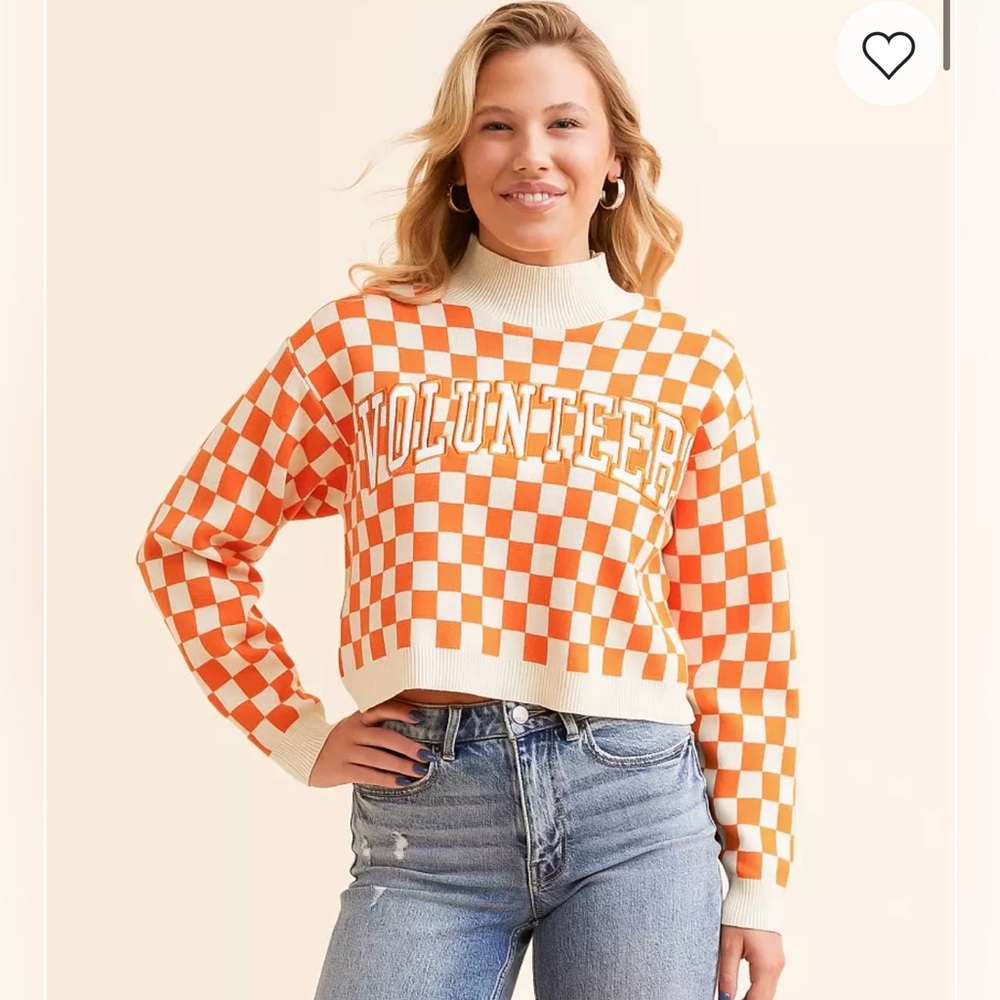 Gameday Social Volunteers Tennessee Checkerboard Cropped Sweater | Size M | NWOT